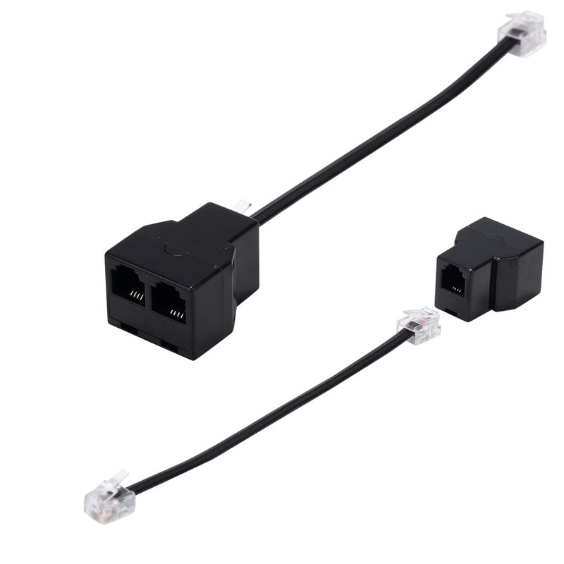 Ubramac Phone Line Splitter, Telephone Splitter,with RJ11 6P4C Plugs,Suitable for Telephone,Fax Machine,Biacke 2-Pack - Image 1